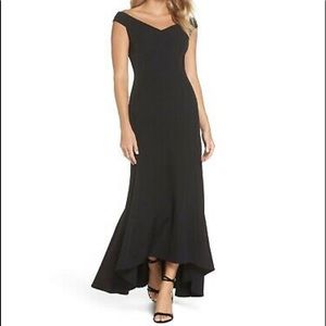 Worn once, black off shoulder trumpet dress